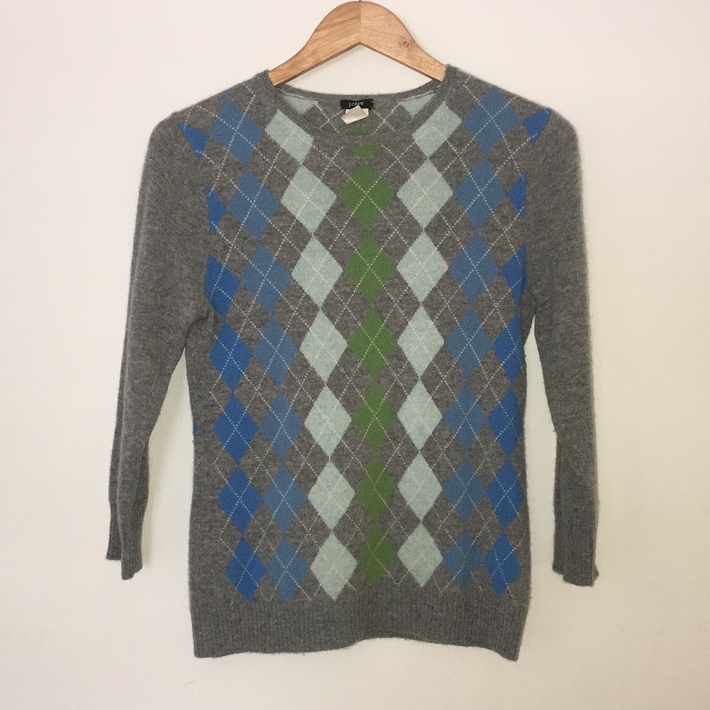 J. Crew 100% Cashmere Argyle Sweater Size M